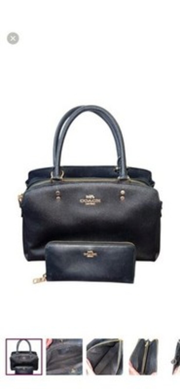 Coach Black Leather Satchel Handbag and Wallet Set